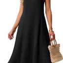 Lepunuo Summer Dresses for Women Casual Maxi Dresses Contrast Spaghetti Strap Sundresses Sexy Backless Dress (Black, L)