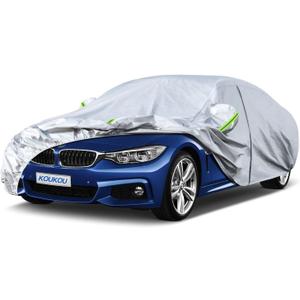 KouKou 6 Layers Car Cover Waterproof All Weather for Automobiles, Outdoor Full Exterior Covers Universal Fit BMW 3 Series 328i 330i, Toyota Corolla,Honda Civic,Chevy Cruze etc.(178 to 185 inches) (silver)