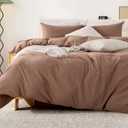 NEXHOME PRO Duvet Cover Set Queen Size Linen Textured Organic Natural 100% Washed Cotton Duvet Cover Mocha Brown 3 Pieces Bedding Set with Zipper Closure, Breathable, Soft (No Comforter) (Queen (90"x90"))