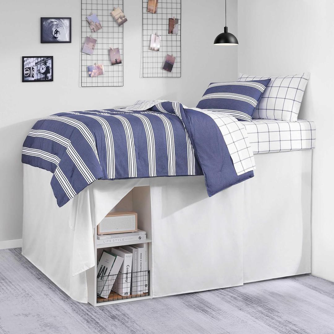 Nautica - Twin XL Bedskirt, 42-inch Drop Cotton Bedding, Split Corner for Secure Fit, Oeko-Tex Certified (Solid White)