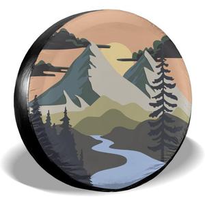 Camper Spare Tire Cover Mountain Adventure Wheel Protectors Tyre Covers Weatherproof Wheel Covers Universal Fit for Trailer Rv SUV Truck Camper Travel Trailers 14"