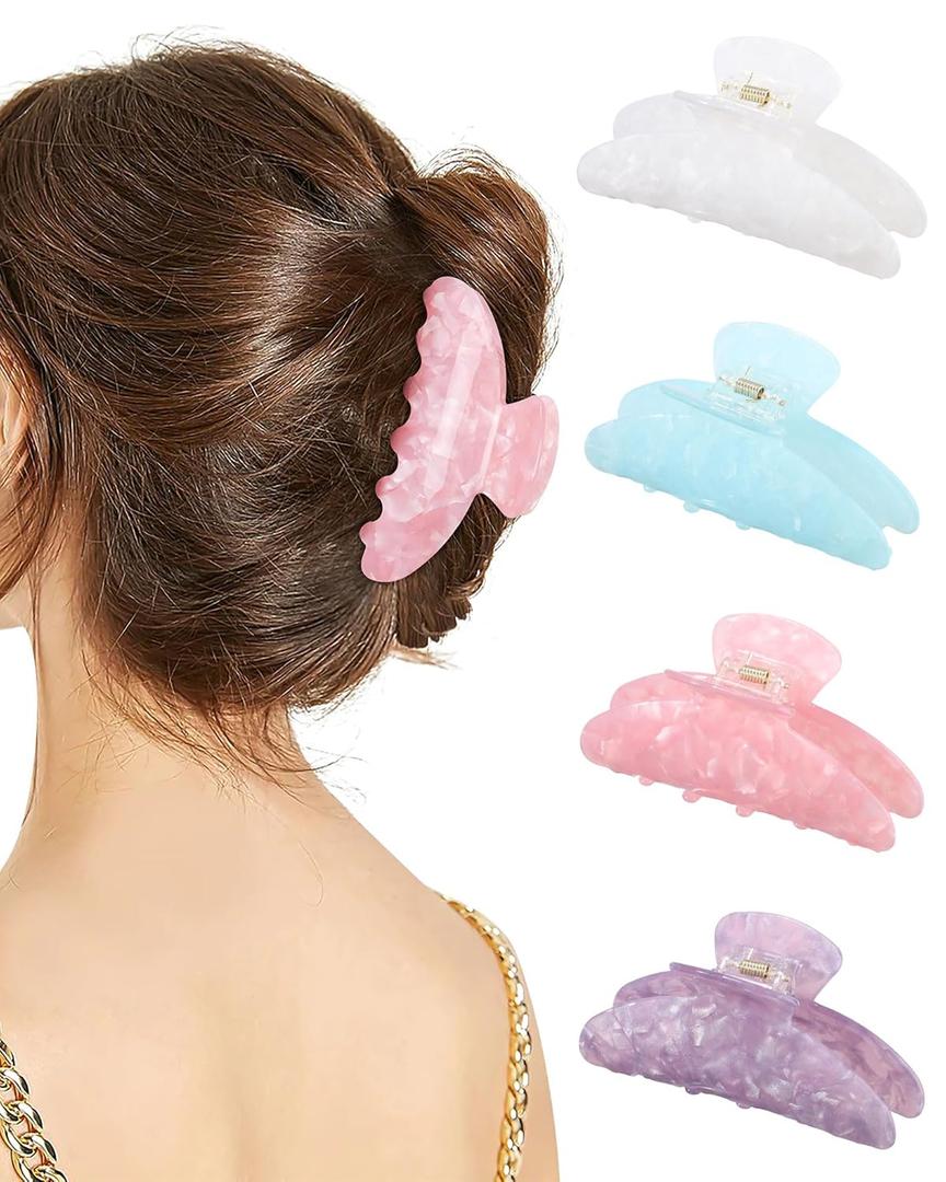 4 PCS Acrylic Hair Claw Clips for Women - Large Strong Hold Claw Clips Cute Non-slip Hair Clips for Thick Thin Hair (Solid Color)