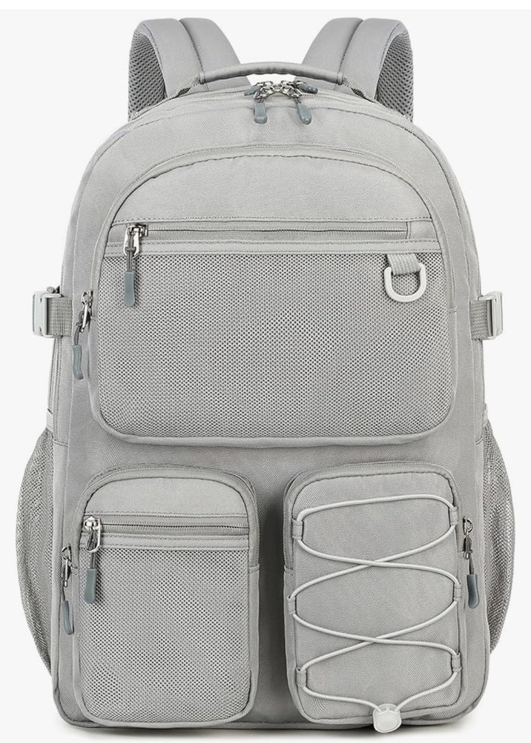 Lohol Water Resistant Daypack with Mulitiple Pockets for School Travel Outdoor College, 15.6 inch Laptop Backpack for Men and Women (Grey)