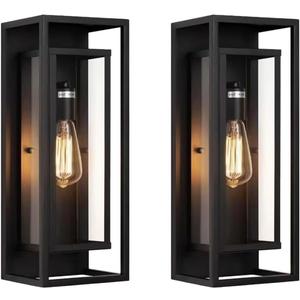 2Pack 18inch Outdoor Wall Light Fixtures, Exterior Waterproof Modern Matte Black Wall Lamps with Glass Shades,E26 Sockets Porch Light for Front Door Patio Entryway
