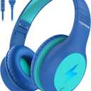 Kids Headphones Wired with Microphone, USB Type C Headphones for Kids Girls Boys with Cord/LED Lights/85/94dB Volume Limit, Portable Over Ear Headphones for School/Travel/Tablet/iPad (Blue)