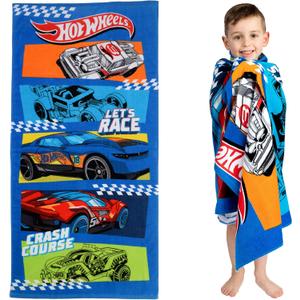 Franco Kids Super Soft Cotton Bath/Pool/Beach Towel, 58 In x 28 In, Hot Wheels