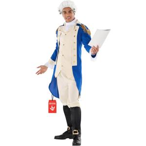 Morph George Washington Costume Adult With Wig, Founding Father Costume, Colonial Costumes Men, Halloween Costumes For Men (X-Large)