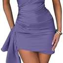 Memoriesea Women's One Shoulder Ruched Bodycon Sleeveless Mini Club Party Dress, S