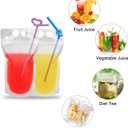 100 Pcs Drink Pouches with 100 Straw Holes, Freezable Juice Pouches, Translucent Reclosable Zipper Plastic Pouche Drink Bags for Cold & Hot Drinks for Adults and Kids