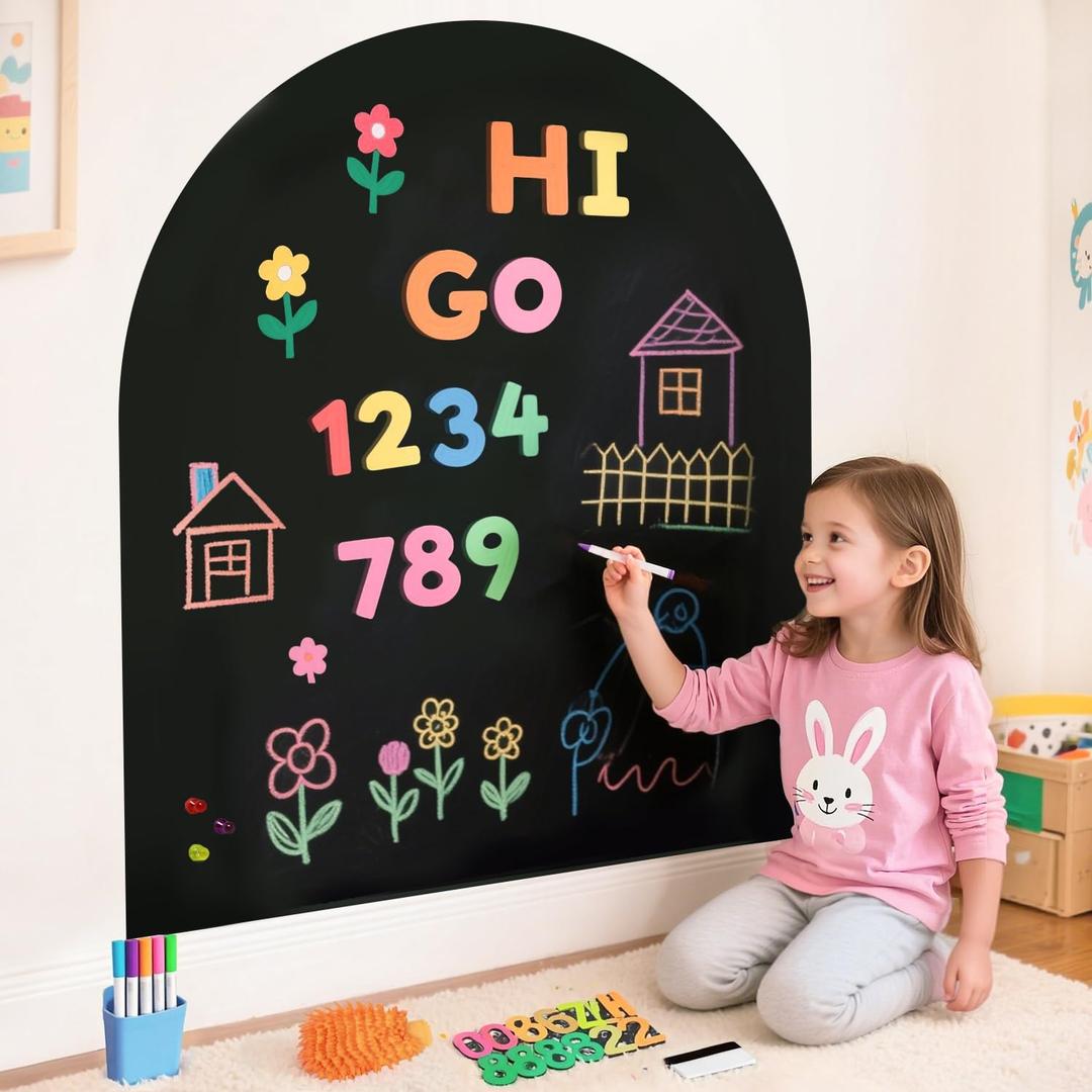 Magnetic Wall Decal for Kids 40x32 Inches Black Magnetic Wall Decal Arch Chalkboard with Colorful Liquid Chalks Multiple Accessories for Home Playroom and Classroom