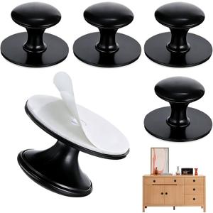 Adhesive Cabinet Knobs, Peel and Stick Cabinet Handles 5PCS | No Drilling, Kitchen Cabinets Handles, Black Dresser Knobs, for Sliding Glass Door, Refrigerators, Windows, Closets