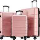 OLIXIS 3-Piece Luggage Set, Carry On Suitcases with Spinner Wheels, Expandable Travel Luggage with TSA Approved Lock & ABS Hard Shell, Pink, 20/24/28 Inch