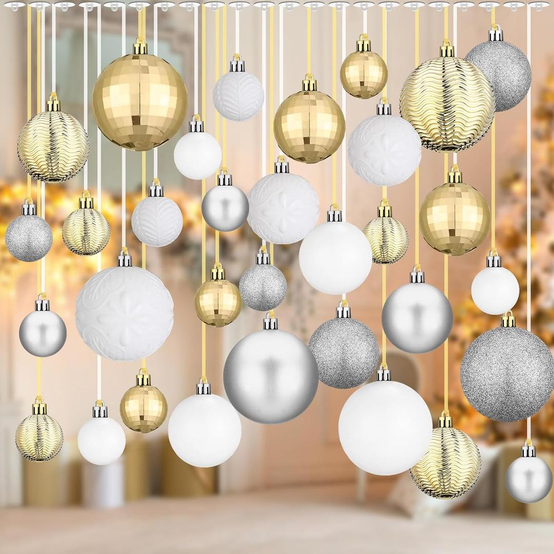 Relaxgiant 36 Pcs Christmas Balls Ornaments for Ceiling, 1.6'' 2.4'' 3.2'' Large Big Shatterproof Christmas Hanging Decorations Balls for Tree Xmas Holiday Party Indoor(Silver, White, Champagne)