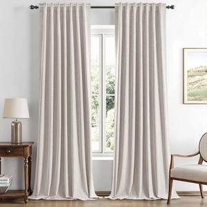 MIULEE 100% Blackout Linen Curtains for Bedroom, Ivory Solid Luxury Decor Thermal Insulation Room Darkening Drapes for Living Room Nursery Back Tab Rod Pocket 42 x 108 Inches, 2 Panels