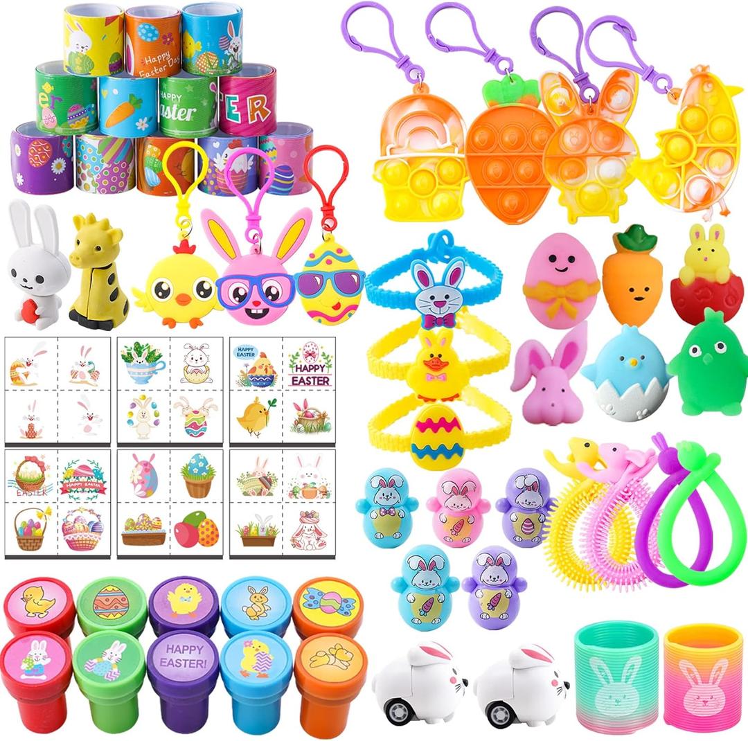YiYLunneo 100 Pcs Easter Egg Fillers, Easter Basket Stuffers Fillers for Kids Boys Girls Easter Party Favors Assortment, Easter Eggs Hunt, Eas-ter Gift Goodie Bags Classroom Prize Supplies