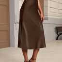 Bluetime Womens Satin Skirt Elastic High Waisted Silk Midi Skirts Dressy Casual A line Long Skirt (XL)