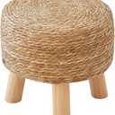 Round Ottoman Natural Seagrass Footstool, Round Footstool with 4 Wood Legs, Hand Woven Round Footstool Sofa Stool, Multifunctional Modern Dressing Stool, Sofa Side Table for Bedroom (Nature)