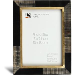 Handicrafts Home Horn Inlay Shagrin Picture Frame Black Brown Engraved Art Carved Picture Frame for Portaretratos, Vintage Farmhouse Photo Frame for Family Pictures, Brown - 5x7