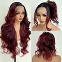 Burgundy Ombre 26 Inch HD Lace Front Wigs for White Women Black Women - Pre Plucked Body Wave Synthetic Wig with Tiny Knots 136 Pre Layered Natural Hairline Glueless Wigs Wear and Go