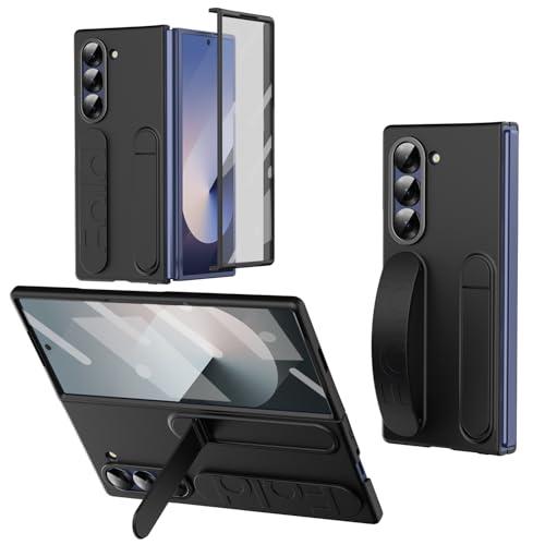 XIMAND for Samsung Galaxy Z Fold 7 Protect Case with Wristband Stand,Bulit-in Screen & Lens Protection Shockproof Full Body Drop Fall Protection.(Black)