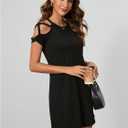 Verdusa Women's Criss Cross Cold Shoulder Short Sleeve Mini T Shirt Dress (Black, M)