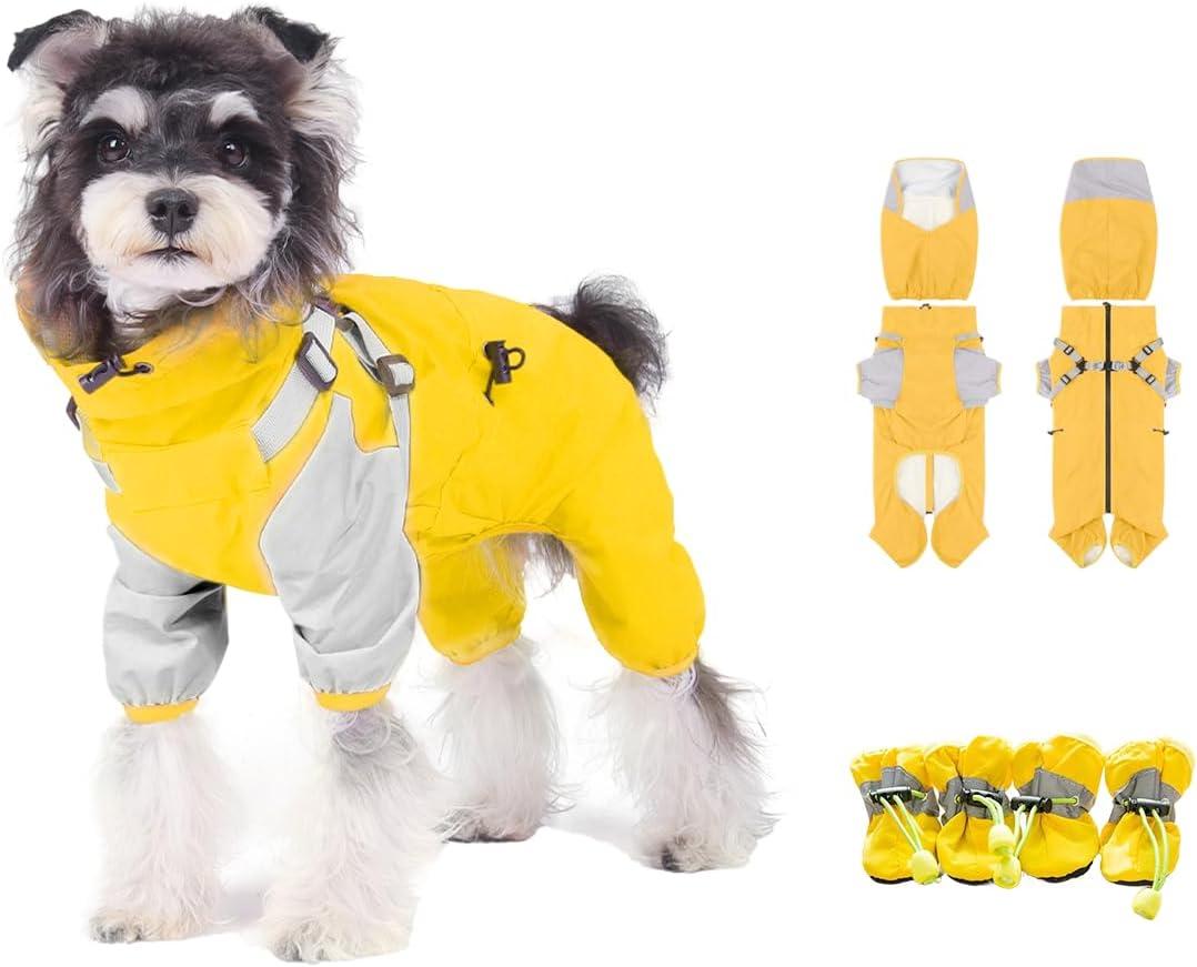 Waterproof Dog Raincoat with Windproof Design Adjustable Fit for Dogs, Puppies Includes Anti-Slip Dog Shoes for Hardwood Floors and Water Protection, Light-Weight (XL)