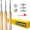 Mini Carbide Tipped Wood Lathe Turning tools Combo set Rougher Detailer Finisher with Wood Handle and Diamond Round Square Carbide Inserts3pcs