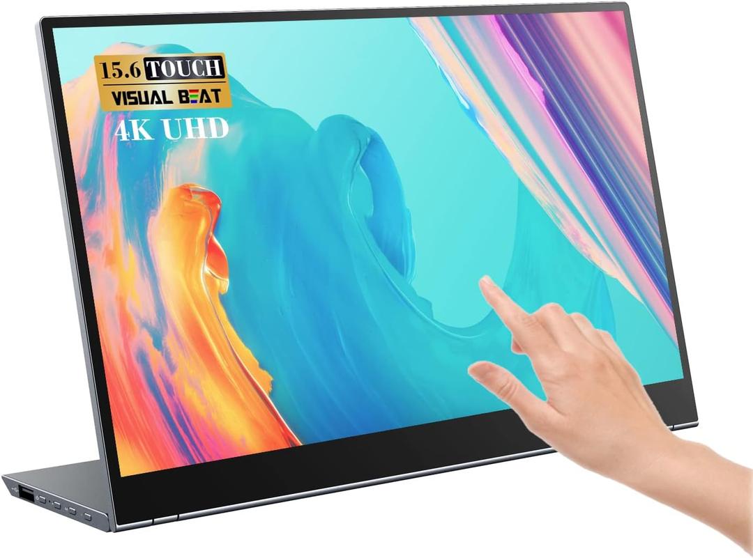 Visual Beat 15.6" 4K Portable Monitor, Touchscreen UHD IPS Display,100% sRGB, USB-C/HDMI Laptop Display, Dual Speakers, Aluminum Alloy, Compatible with Laptop, PC, Smartphone, PS4/5, Xbox, Switch