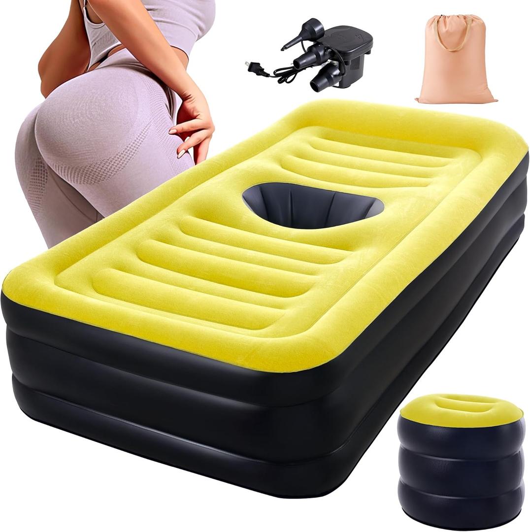 BBL Bed After Surgery for Sleeping with Hole, Inflatable New Upgraded BBL Bed with Hole, Brazilian Butt Lift Surgery Recovery Mattress with Bag & Air Pump,Waterproof Plant Velvet Touch Sleep