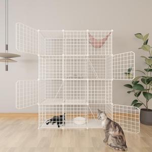 Cat Cages Indoor Enclosure with Plastic Platforms, Cat Playpen Catio Detachable Metal Wire Kennels Cats Crate Large Exercise Place Ideal for 1-3 Cats, Size: 35.4"L x 31.5"W x 35.4"H