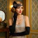 Wecoe 1920s Flapper Accessories Set for Women - 6Pcs Including Vintage Feather Headband, Pearl Necklace, Gloves & Earrings