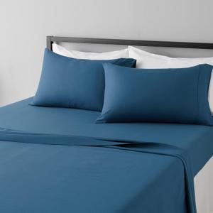 Lightweight Super Soft Easy Care Wrinkle Resistant Microfiber 4-Piece Bed Sheet Set with 14-Inch Deep Pockets, Full, Dark Teal, Solid