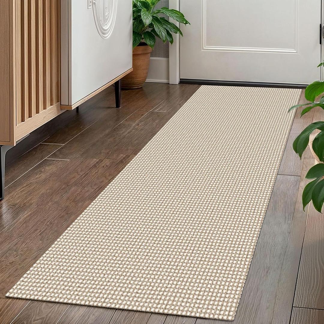 KOZYFLY Boho Runners for Hallways 2x5 ft Washable Kitchen Runner Non Slip Rubber Backed Hall Runners Cotton Entryway Runner Rugs Floor Carpet for Indoor Backdoor Bedroom Kitchen, Ivory/Khaki