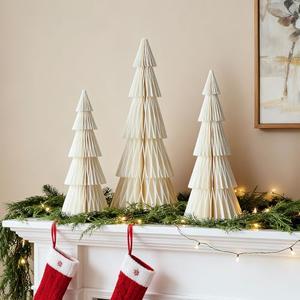 OBBOLO White Paper Christmas Tree, 3 Pcs Tabletop Christmas Decorations with Magnetic Closure, 8" 10" 12" Foldable Reusable Paper Trees for Holiday Table Centerpieces, Mantel & Winter Home Decor