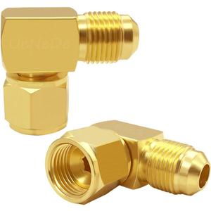 Uenede 2PCS Brass 90 Degrees Swivel Elbow Flare Fitting, 3/8 Flare Female to 3/8 Flare Male Coupler, 3/8" Tube OD SAE 45 Degree Nut Gas Adapter Nipple Pipe Fitting Connector