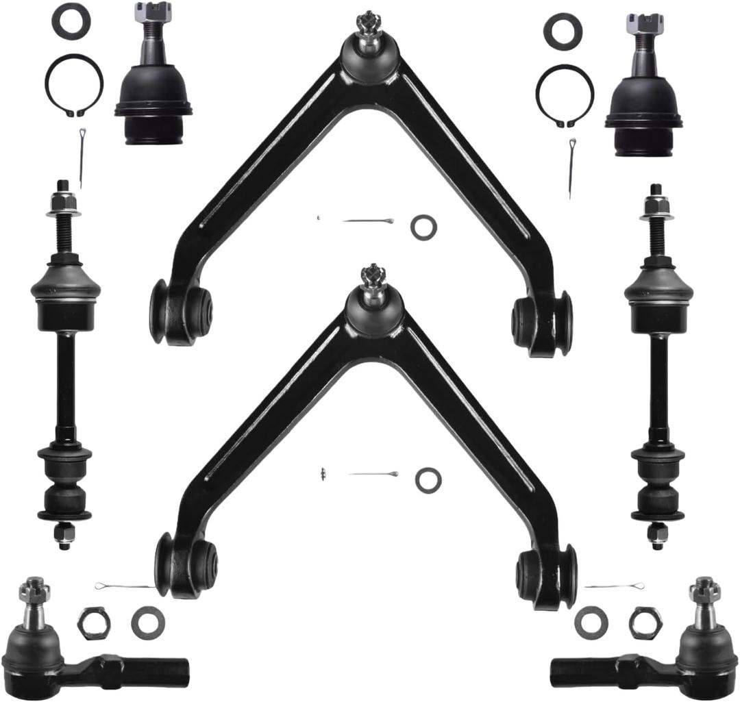 Front Upper Control Arm + Ball Joint Fit for Dodge Ram 1500 2WD 2002 2003 2004 K7424 + 2 Sway Bar + 2 Tie Rod End - 8 Set Suspension Kit