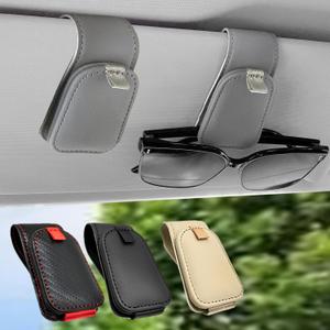 Sunglass Holder for Car, 2 Pack Car Sunglass Holder Visor Clip Magnetic Leather Sun Glasses Eyeglass Hanger, Gray, Fit for Different Size Eyeglasses