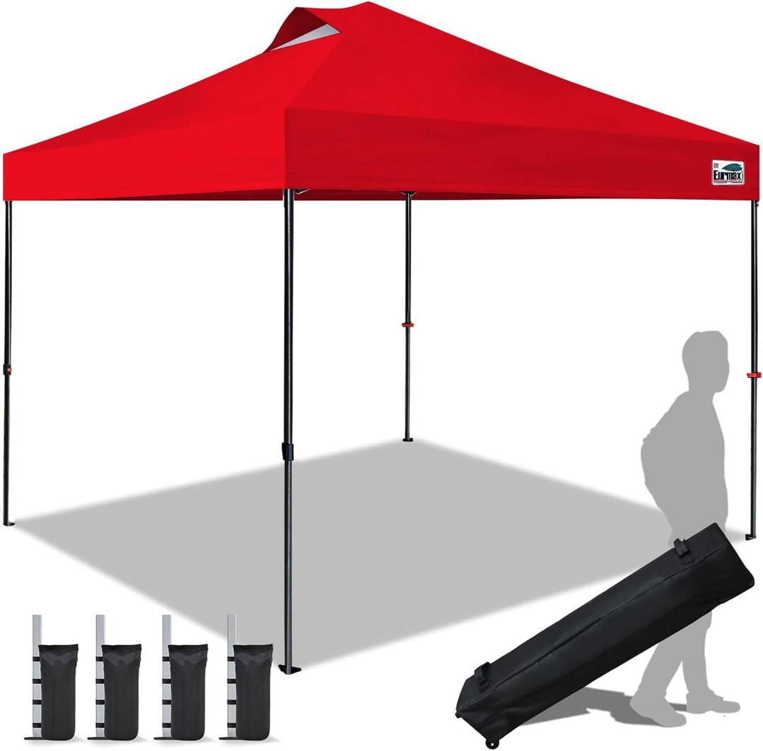 Eurmax USA NOMATTER ONE-Person Open&Close 10x10ft Pop Up Canopy Tent，Portable Shelter Canopy for Outdoor Events，Instant Canopies, Temporary Sunshade,Bonus 4 Sand Bags(Red)