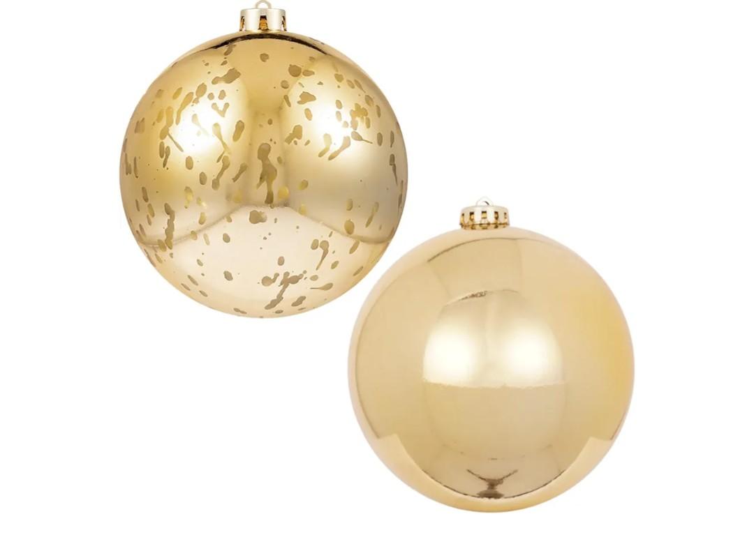 XmasExp Large Christmas Ball Ornaments,2pcs Gold Giant Shatterproof Plastic Hanging Mercury Xmas Ball Decorations Christmas Tree Ornaments (Gold, 6")
