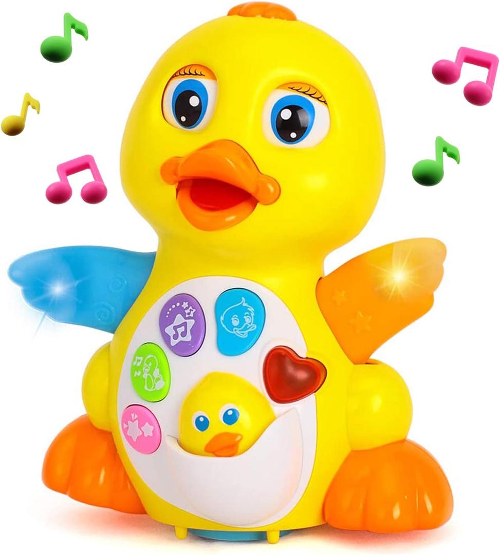 Yiosion Musical Flapping Yellow Duck Interactive Action Educational Learning Walking Light Up Dancing Toy for 1 Year Old Baby Toddler Infant