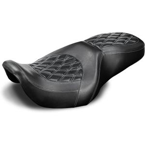 Two-UP Motorcycle Rider Passenger Seat Fit for Harley Touring Road King 1997-2007 Street Glide 2006-2007 (White Stitching)