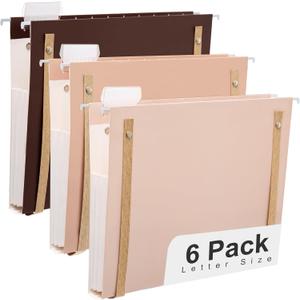 Y YOMA 6 Pack Extra Capacity Hanging File Folders with Handle Letter Size Accordion Decorative Reinforced File Folder Cute Colored Expandable Portable Folder with 1/5-Cut Adjustable Tabs, Coco Mocha