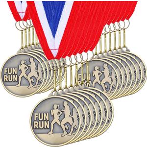 Remuuly 30/60 Pcs Fun Run Medals Bulk 2" Track and Field Medals Abstract Gold Running Trophy with Neck Ribbons Prize Gift for Tournaments Sports Competition Group Adult Event