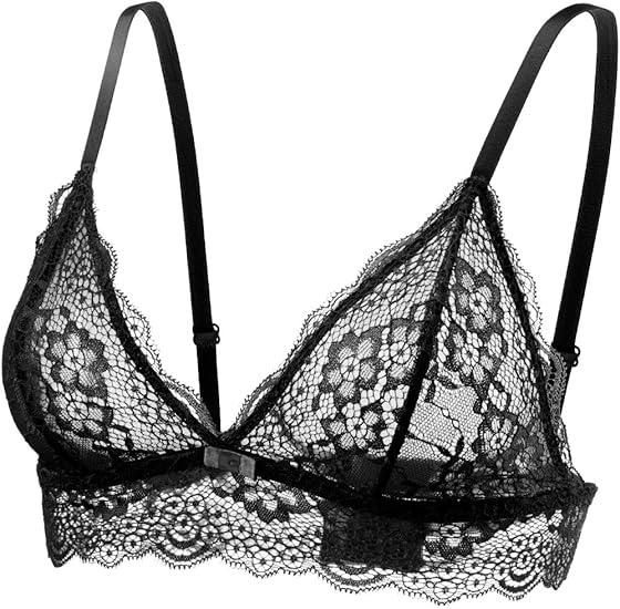 Lace Bralettes for Women No Underwire Sexy Triangle See Thru V Neck Unpadded Bra, Size: Large