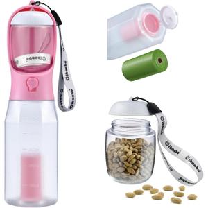 Cibaabo Dog Water Bottle with Food Container & Poop Bag Holder, Travel Water Bowl, Portable Pet Dispenser, Girl Dog Accessories Stuff Items Essentials Gift for Yorkie Chihuahua Walking Hiking