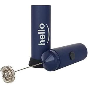 MATCHA DNA HELLO Milk Frother - Double Whisk Head, Handheld Battery Operated Electric Foam Maker For Bulletproof Coffee, Lattes, Cappuccino, Hot Chocolate, Sleek Drink Mixer With Stand (Blue)