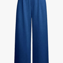 Women‘s Mid Rise Wide Leg Pants with Elastic Waist - Casual Pleated Front Palazzo Trousers No-Pocket Pull On Design S