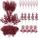 75 Pcs Christmas Glitter Branches 3 Styles Artificial Christmas Picks Berries Stems Pine Needles Floral Twig Spray for Xmas Tree Ornaments DIY Wreath Garland(Burgundy)