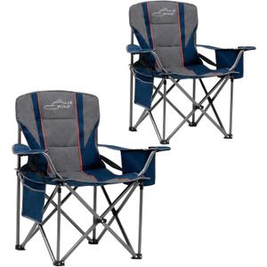 FAIR WIND 2 Pack Oversized Fully Padded Camping Chair with Lumbar Support, Heavy Duty Cooler Bag Fold Chair Support 450 LBS, Blue