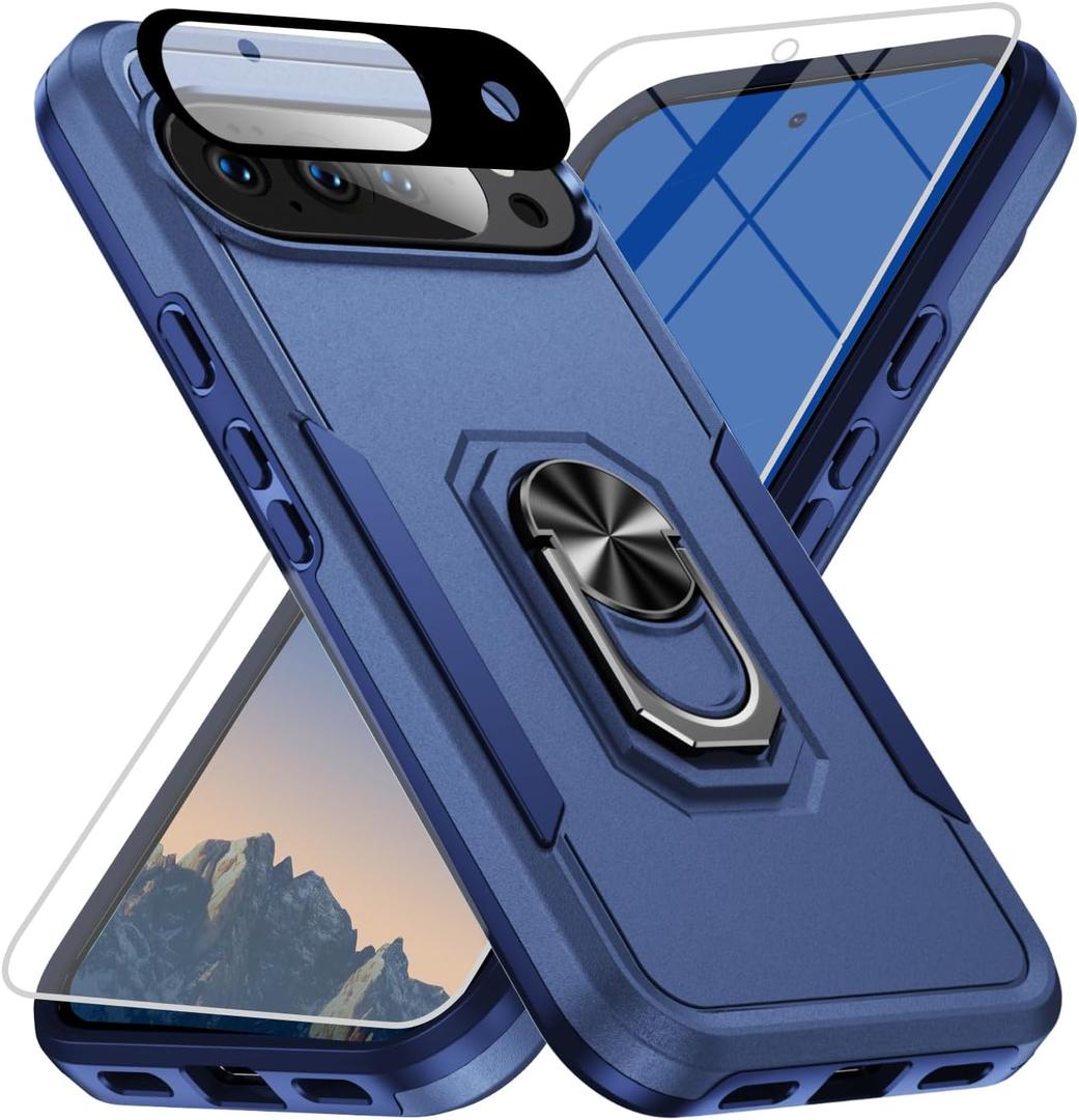 for Google Pixel 10 Case [15 FT Military Grade Drop Protection] with Screen Protector & Lens Protector Heavy-Duty Shockproof Kickstand Case for Pixel 10 Dark Blue